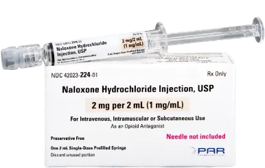 Naloxone carton and prefilled syringe